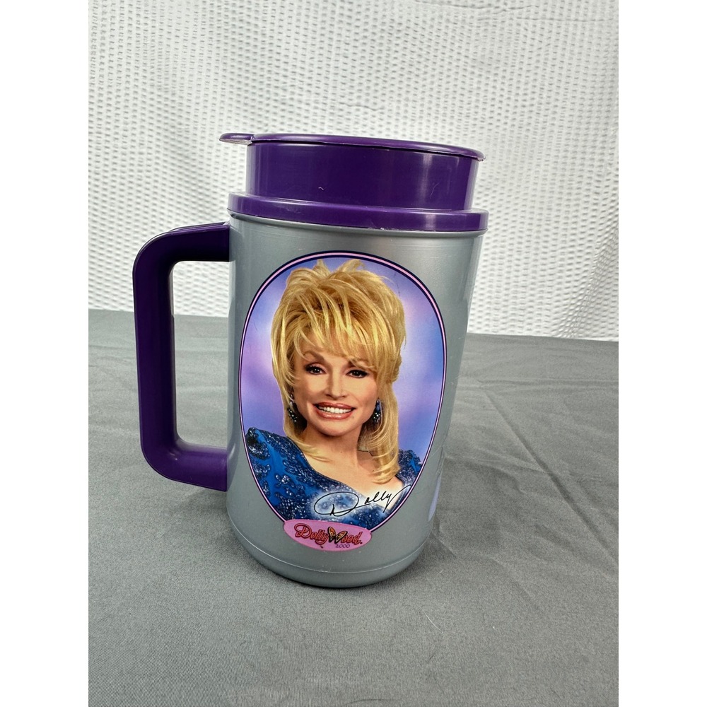 VTG Dollywood 2000 Pigeon Forge TN Whirley Thermo Insulated Plastic Mug Cup Lid
